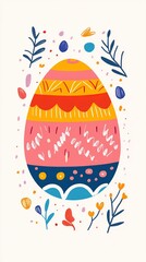 Abstract spring background with colorful Easter egg and flower decorations for a happy holiday celebration, isolated on white background