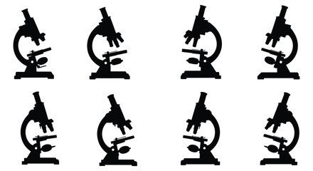 eight microscopes arranged neatly in two rows four columns