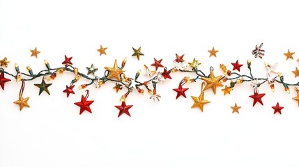 Horizontal border of colorful Christmas lights isolated on white background