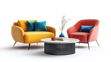 Two contemporary leather armchairs provide luxurious and comfortable seating against a white backdrop