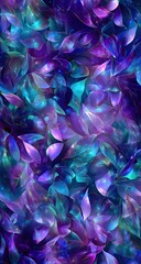 Abstract vibrant leaves in a pattern of teal, purple, and magenta