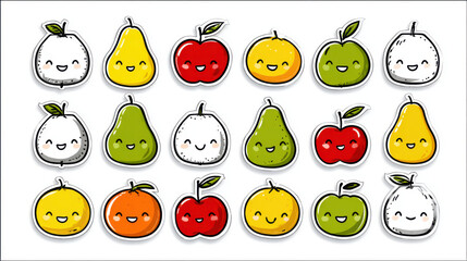 Cute Cartoon Fruit Stickers: , Pear, and Orange Collection