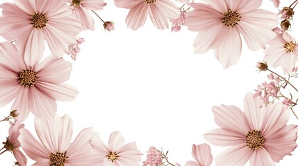 A pink floral frame with delicate daisy blossoms and leaves creates a beautiful spring border decoration