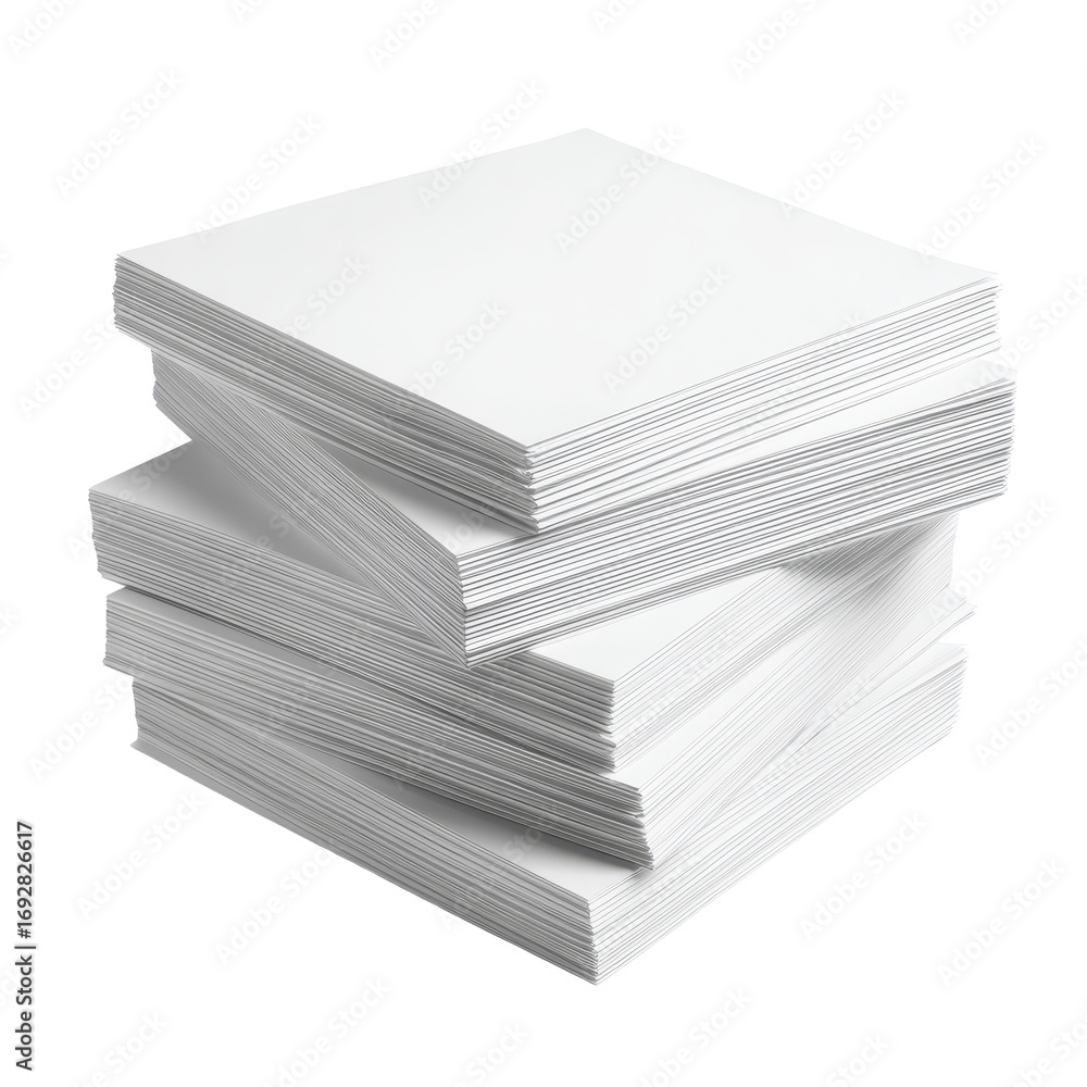 Aufkleber stacks of blank paper ready for printing and crafting projects in a well-lit office or studio enviro