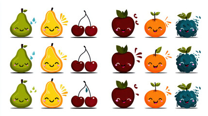Cheerful Kawaii Fruits: Adorable Cartoon Food Characters