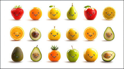 Adorable Cartoon Fruit Collection with Happy Faces