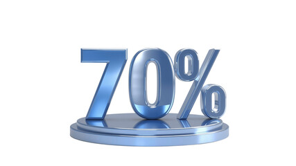 70% Off Sale Shiny Blue 3D Percentage Sign on Pedestal