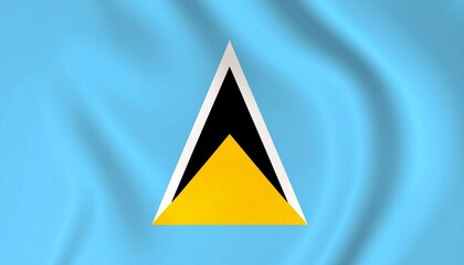 National flag of Saint Lucia with cerulean blue field, white‑edged black isosceles triangle over yellow isosceles triangle, symbolizing Pitons, ocean, harmony, and sunshine.