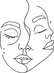 Minimalist line art of two faces for boho aesthetic decor and design