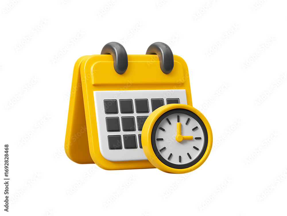 Aufkleber 3d render of a calendar and clock symbolizing time management, scheduling, and deadlines.