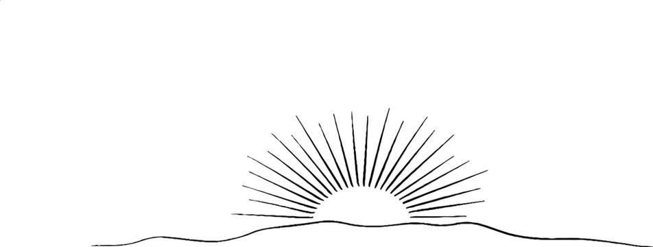 Minimalist line art of rising sun with art deco inspired linear design for aesthetic decor