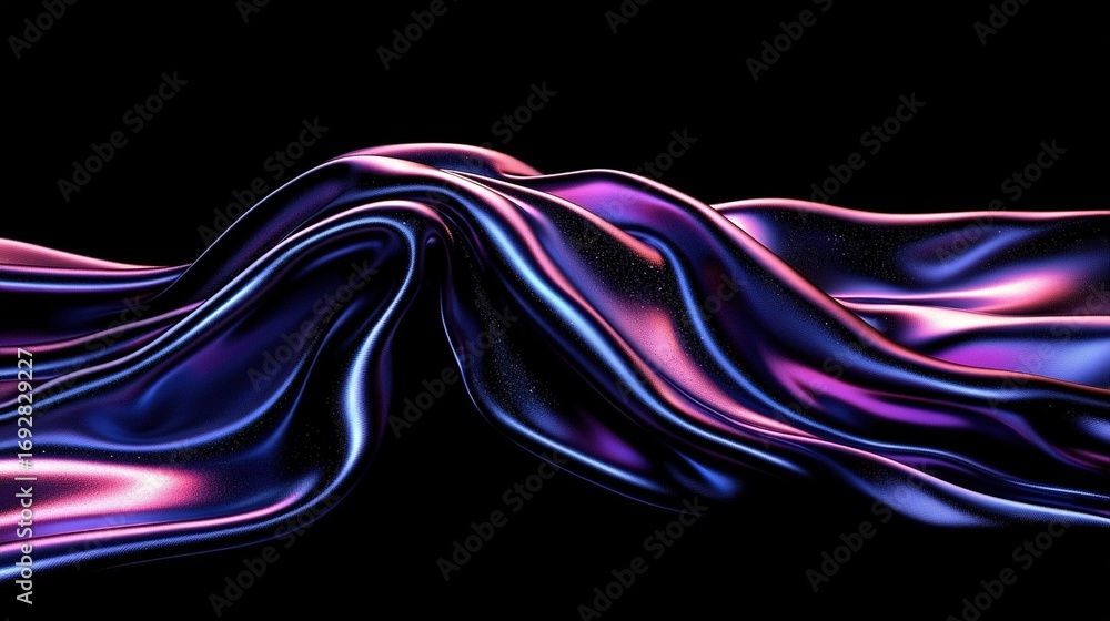 Poster a black image background features both a purple and blue wavy pattern at the bottom