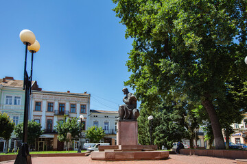 Kolomyia, Ukraine  - July 16, 2023: Monument to Taras Shevchenko in Kolomyia.