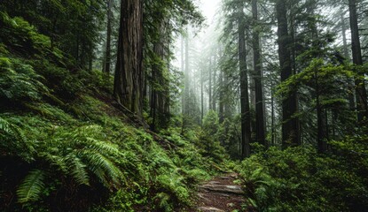 Fototapeta premium Lush, misty forest path