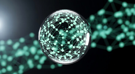 Abstract glowing sphere of connections and data points representing global network and technology