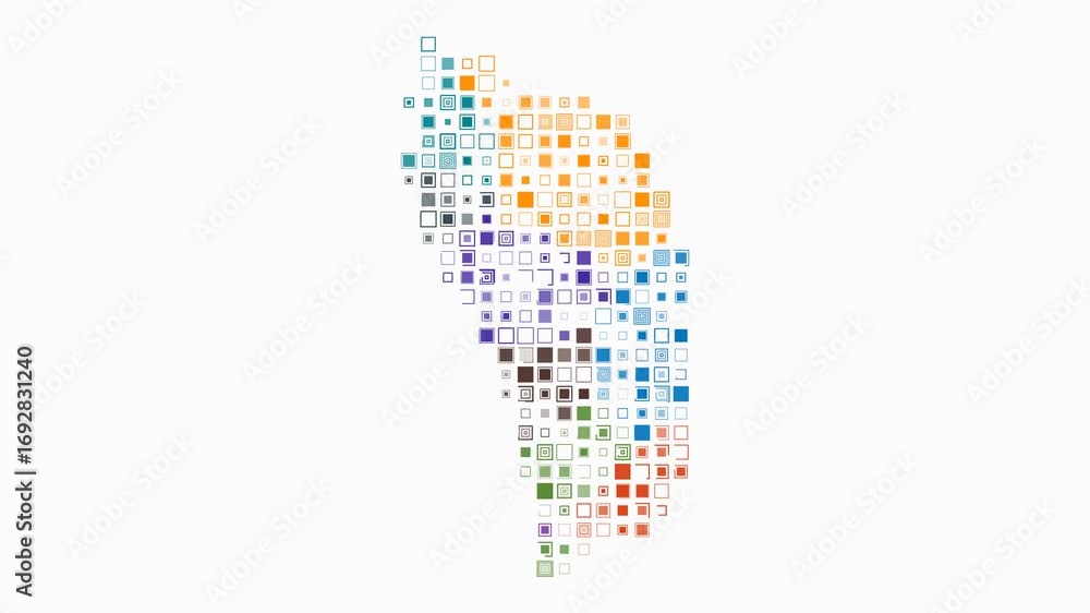 Poster dominica map animation. shape of the country with pulsating colored dots. large size square blocks. 