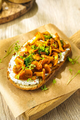 bruschetta with cottage cheese and chanterelles