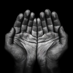 Fototapeta premium Two open hands, palms up, grayscale