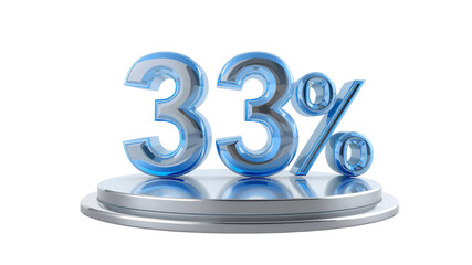 33% Off Sale Discount Promotion - Shiny Blue Glass Number on Silver Pedestal