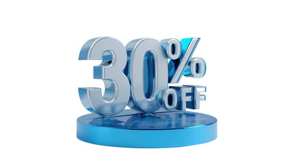 3D Render of 30% Off Sale Discount Sign on Blue Platform