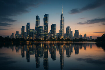 Obraz premium Cityscape Reflection at Dusk