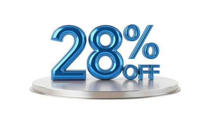 28% Off Sale Discount Promotion - 3D Rendered Blue Glossy Numbers on Pedestal