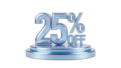 25% Off Sale 3D Rendered Metallic Discount Sign on Pedestal