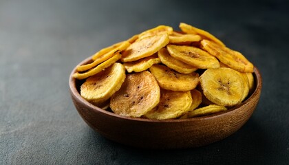 a bowl of crispy plantain chips on a dark surface showcasing a delicious snack choice