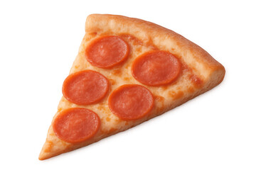 Pepperoni pizza slice featuring golden-brown cheese, gooey texture, transparent background highlighting culinary detail for marketing designs