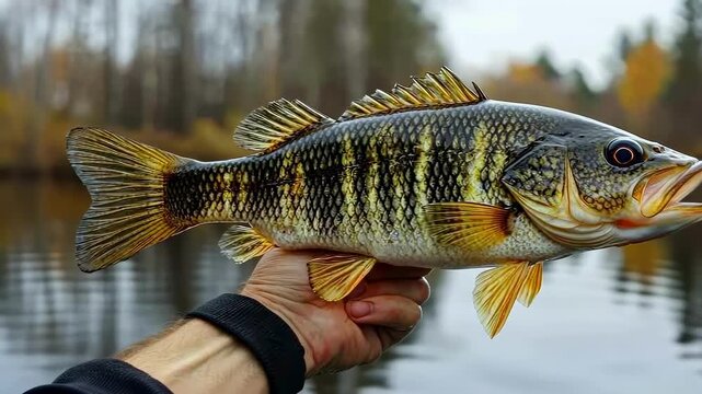 Close-up of river fish in hands. Selective focus