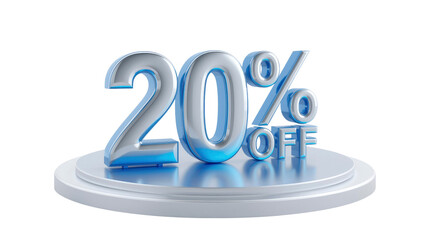 20% Off Sale 3D Render of Discount Sign on Pedestal