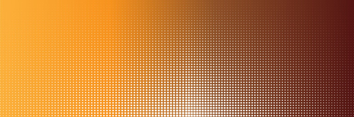 Abstract halftone background made of small square dots of different sizes in orange colors