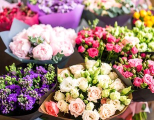 Colorful floral bouquets in various shades