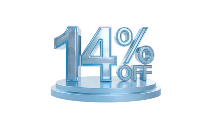 14% Off Sale Discount Promotion - 3D Rendered Blue Metallic Text on Platform