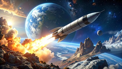 Obraz premium Rocket launch into space