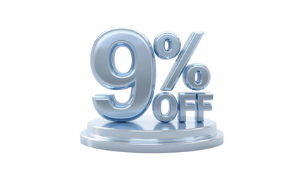 9% Off Sale Promotion 3D Render of Shiny Silver Discount Sign