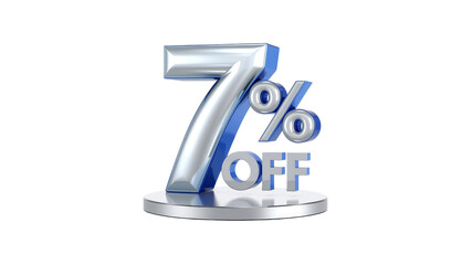 7% Off Sale Discount Promotion - 3D Rendered Silver and Blue Number