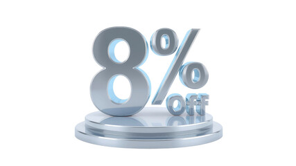8% Off Sale 3D Rendered Silver Discount Sign on Pedestal
