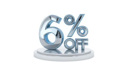 6% Off Sale 3D Render of Chrome and Blue Discount Sign