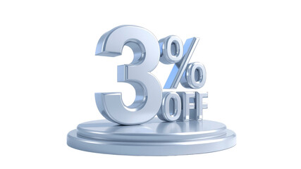 3% Off Sale - 3D Rendered Silver Discount Sign on Pedestal