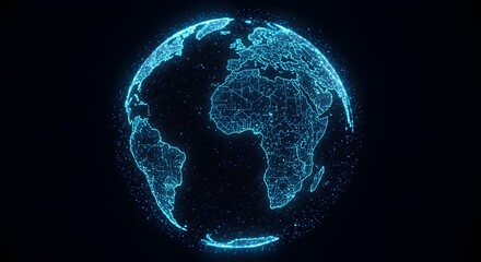 A digital illuminated globe showcasing the world on a black background