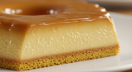 A delicious, creamy caramel dessert served on a white plate