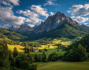 Fototapeta premium Scenic mountain valley bathed in sunlight