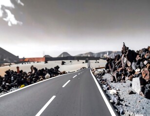 Empty road winds through volcanic landscape