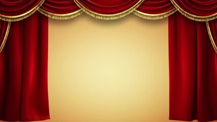 Classic red velvet stage curtain: gold fringe, dramatic opening, rich fabric, theater anticipation - Powered by Adobe