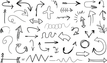 A collection of hand-drawn Arrows, versatile for design elements, illustrating direction and concepts. Use this vector set for projects