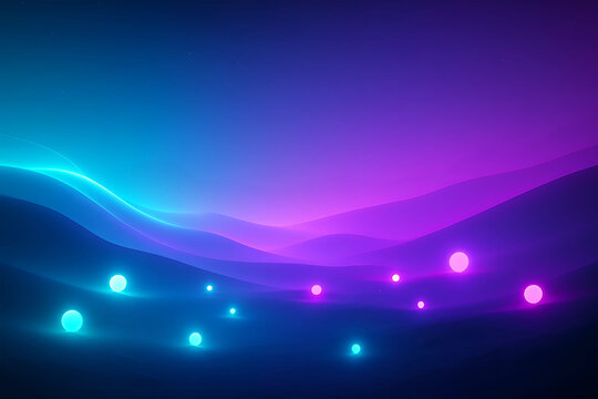 Futuristic neon glowing spheres floating over abstract wave landscape