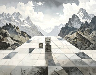 Mountaintop platform, checkered floor