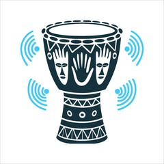 Sacred Ingoma Drum with Ancestral Faces and Sound Waves Sacred Drum Ingoma Drum with a handprint sound waves forming ancestral faces