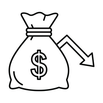Money bag with decreasing arrow icon